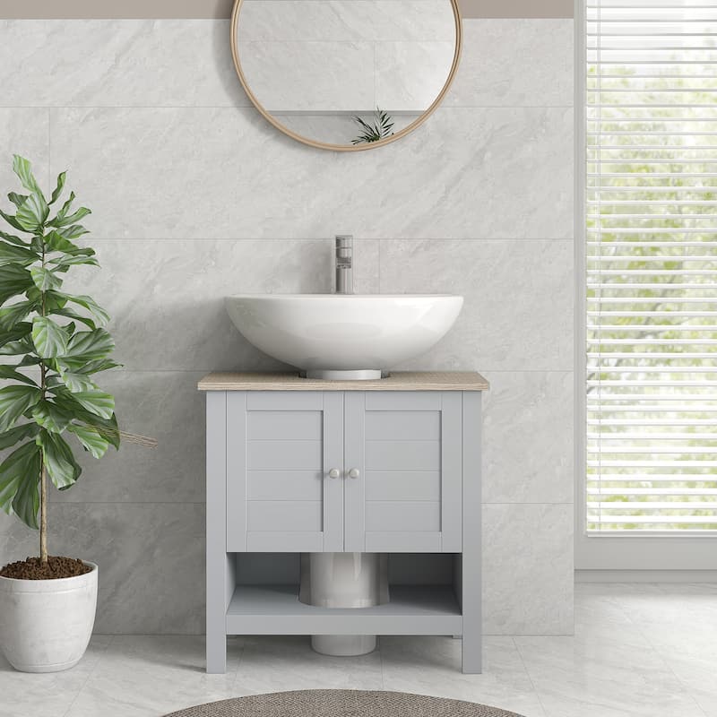 Compact Grey Bathroom Cabinet with U-Shaped Sink Cut-Out and Adjustable Storage Shelving - 23.5" W x 11.75" D x 23.5" H