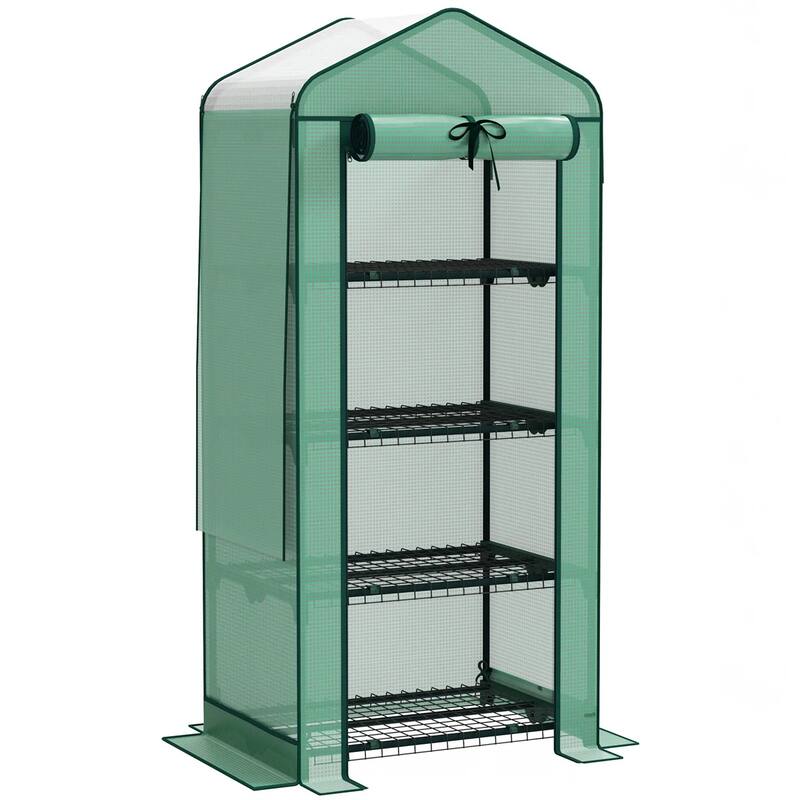 4-Tier Portable Outdoor UV-Resistant Greenhouse PE Cover with Double-Layer Roof and Shelves