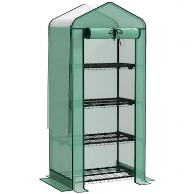 4-Tier Portable Outdoor UV-Resistant Greenhouse PE Cover with Double-Layer Roof and Shelves