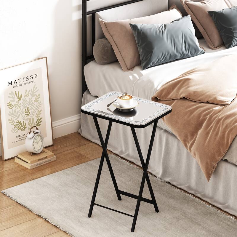 Foldable Mirrored Side Table Metal Leg End Table for Small Space