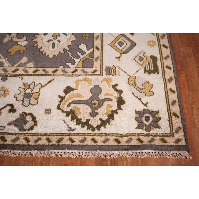 Dark Gray & Ivory Oushak Oriental Area Rug Hand-Knotted Wool Carpet - 9'2" x 11'7"