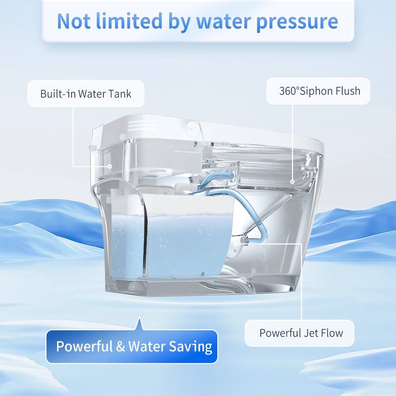 Tankless Smart Toilet with Built In Bidet. Auto Open Close. Heated Seat. Warm Water. Dryer. Foot Sensor