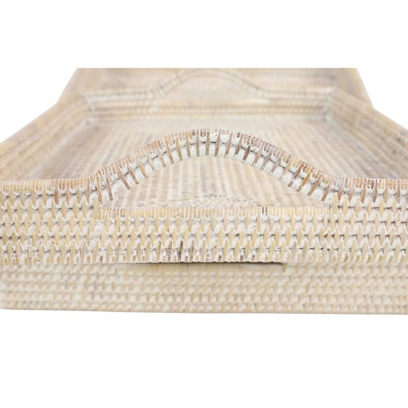 Cream or Brown Rattan Tray (Set of 2) - 26 x 16 x 3