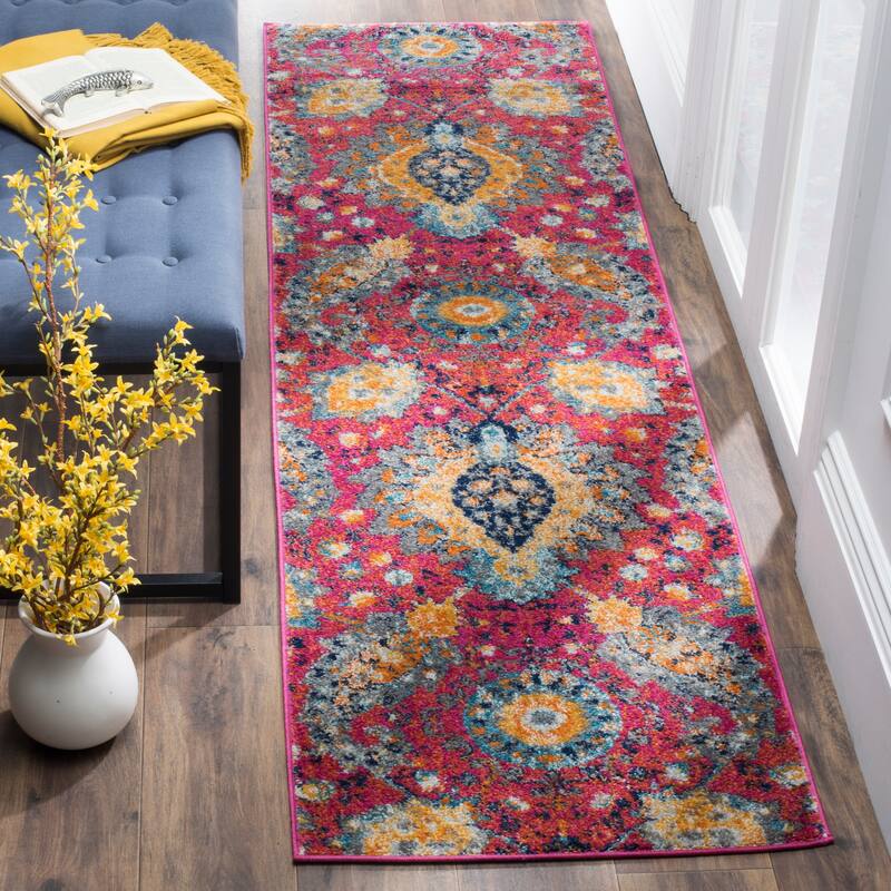 SAFAVIEH Madison Belle Boho Glam Paisley Pattern Area Rug - 2'3" x 16' Runner - Fuchsia/Gold