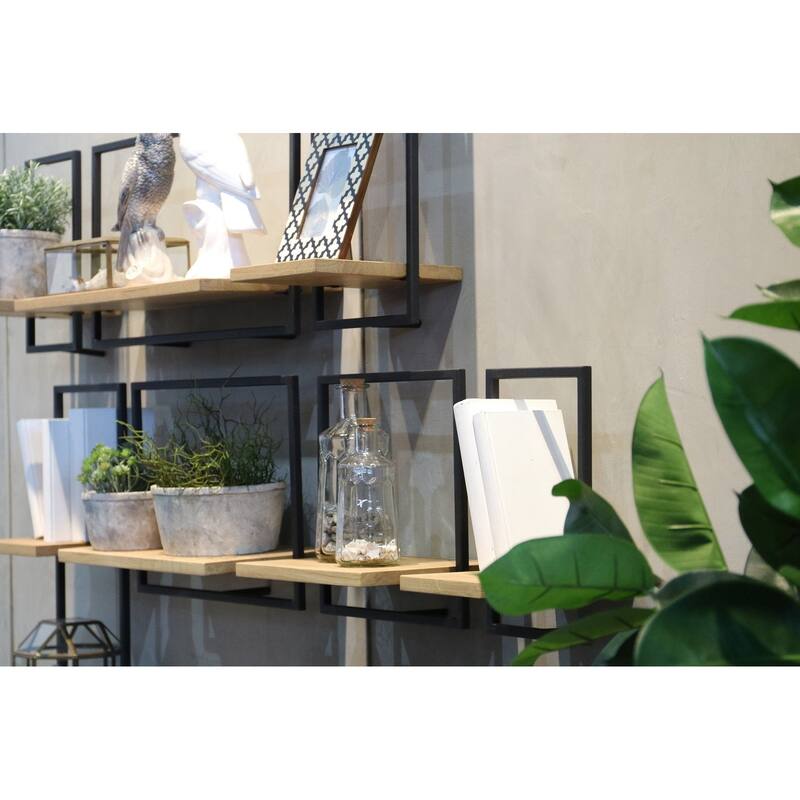 Wide 14" Wide Metal Frame Wall Shelf, Natural