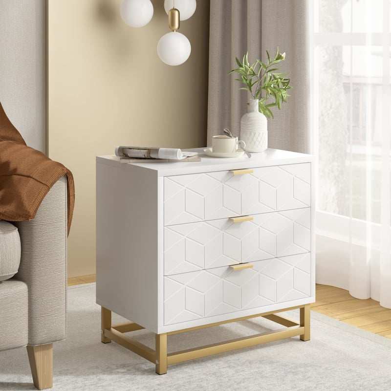 3 Drawer Dresser with Metal Legs, Wood Storage Chest for Bedroom, Living Room, Hallway, Wide Organizer - White