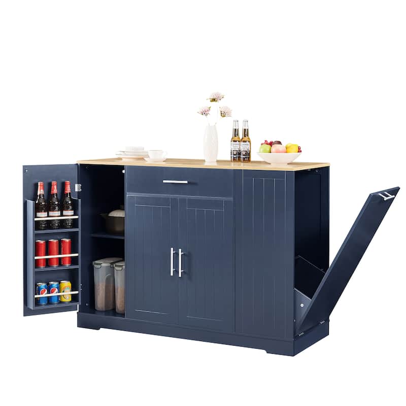 53'' Kitchen Storage Islands with Drawers and Trash Can Storage for Kitchen & Dining. Modern Farmhouse Design