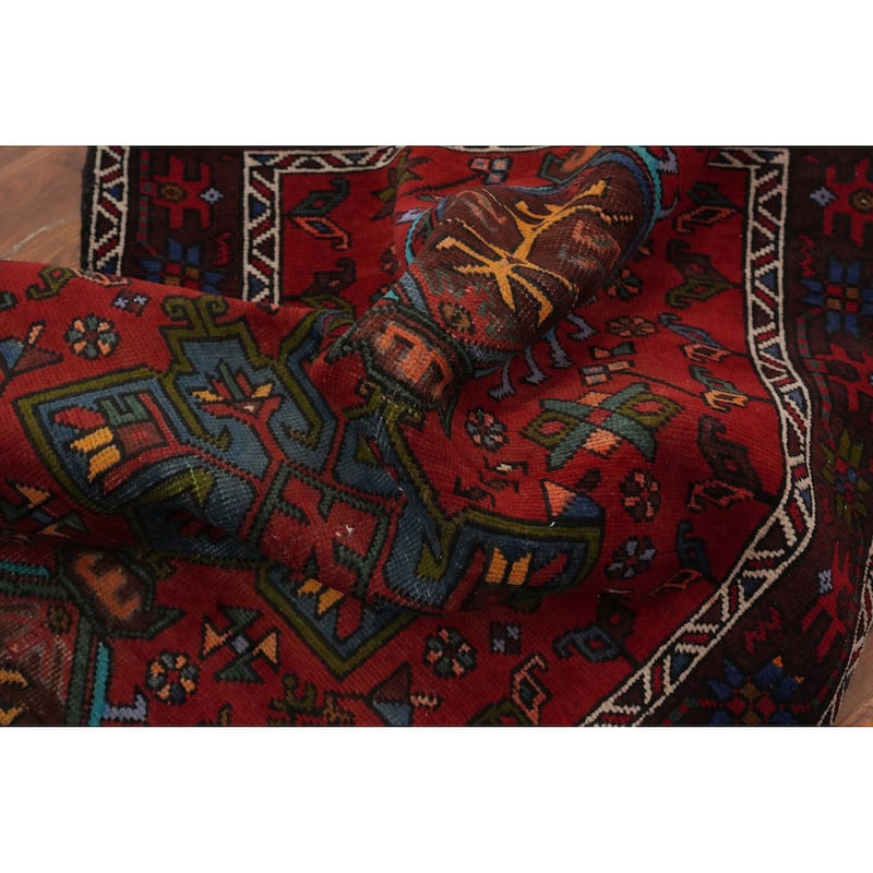 Hand Knotted Oriental 100% Wool Carpet Traditional Geometric Red Heriz Runner Rug - 10' 9'' X 3' 2''