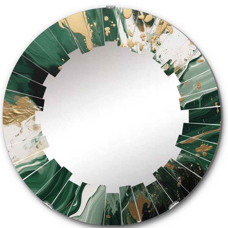 Designart "Green and Gold Liquid Magic I" Abstract Modern Wall Mirror