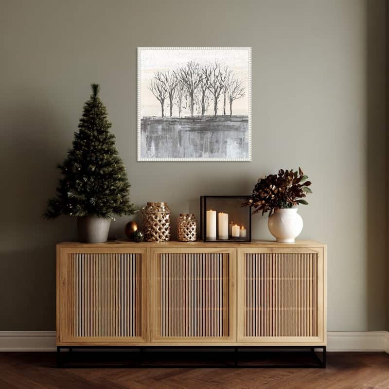 Trees at Dawn II Neutral by Silvia Vassileva Framed Canvas Wall Art Print - Sylvie Beaded White