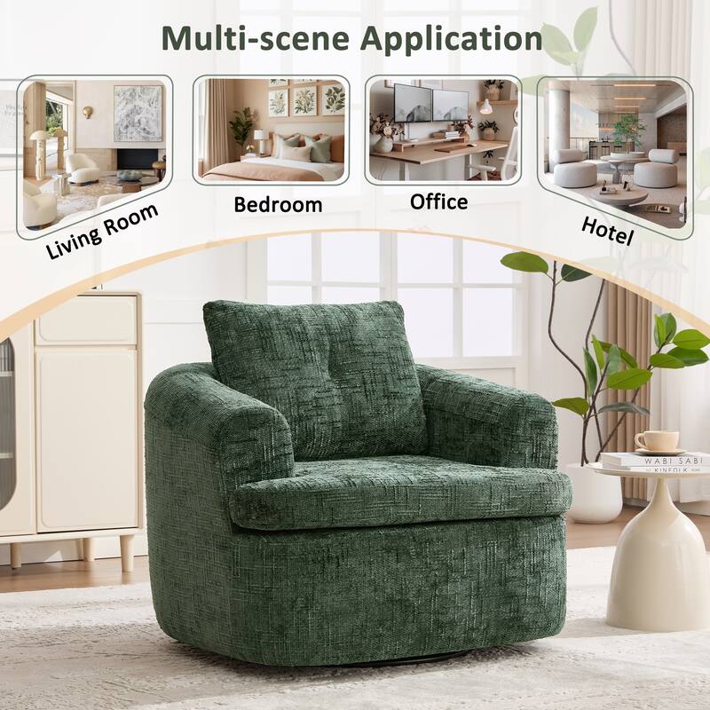 360°Swivel Sofa Chair Accent Barrel Chair 36.6" Swivel Round Chair with Dual-layer Cushion Design