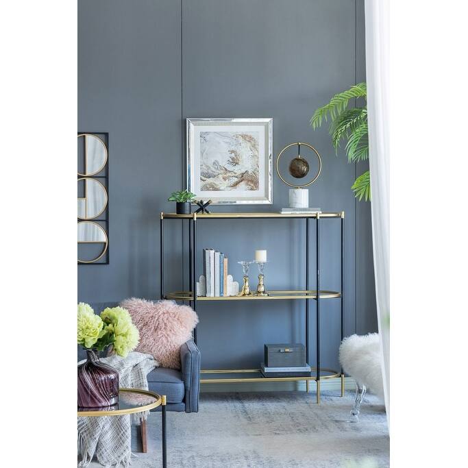 3-Tier Metal Console Table, Mirrored Shelf