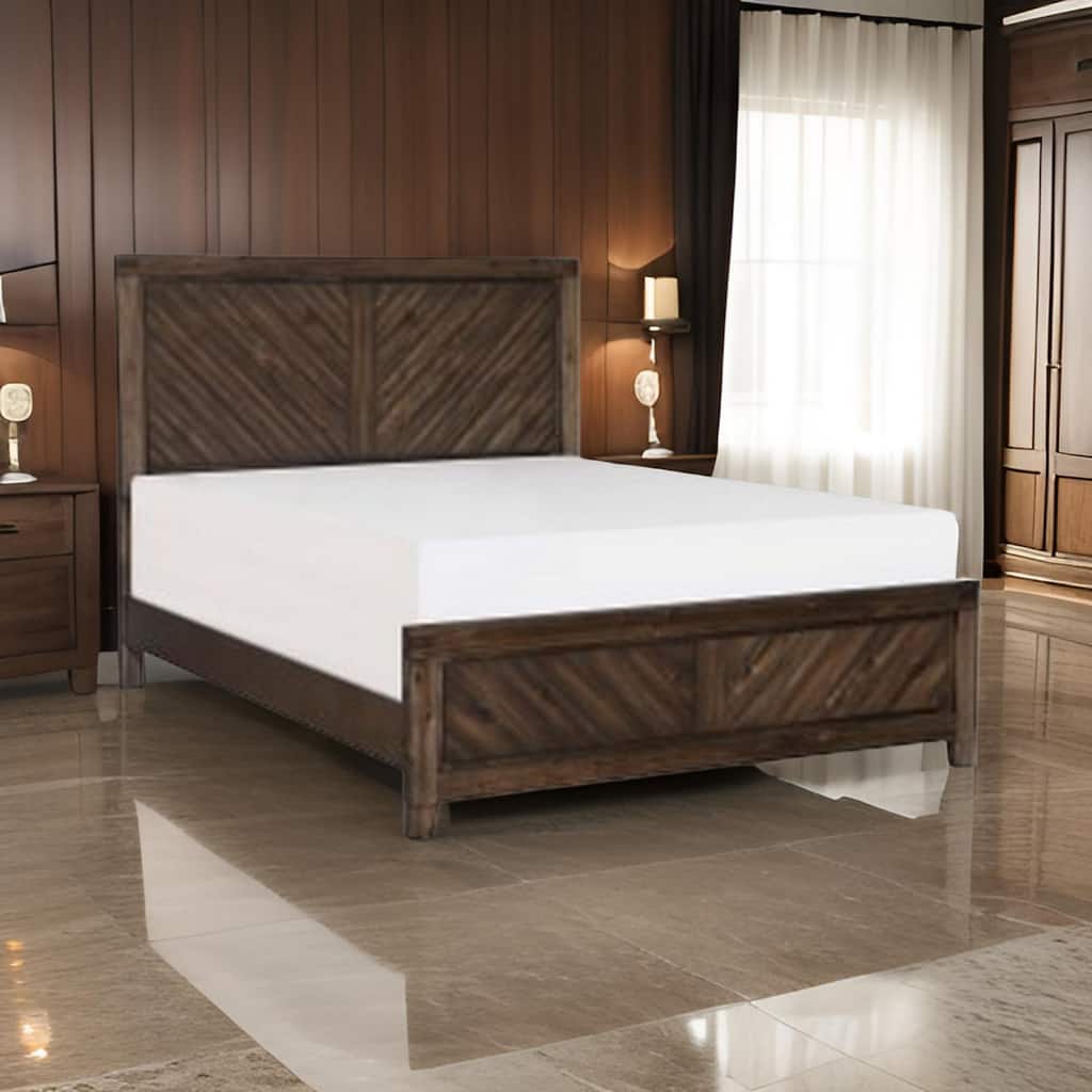 Bitsy Modern Queen Bed, Angled Plank Design, Tapered Legs, Espresso Finish