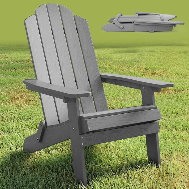Folding Adirondack Chair Weather resistant Outdoor Garden Patio Chair by WINSOON - Grey