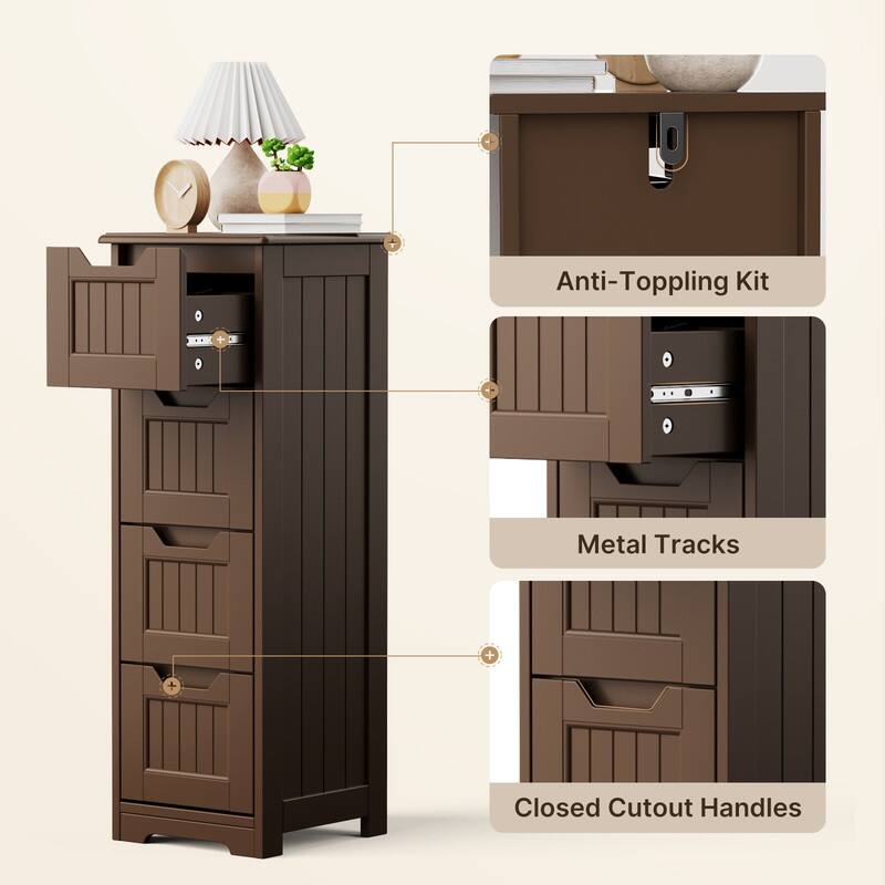 Bathroom freestanding floor standing storage cabinet with 4 drawers slim storage cabinet tall linen tower