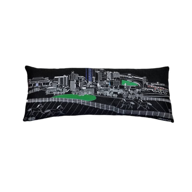 HomeRoots 35" Black Lexington Nighttime Skyline Lumbar Decorative Pillow