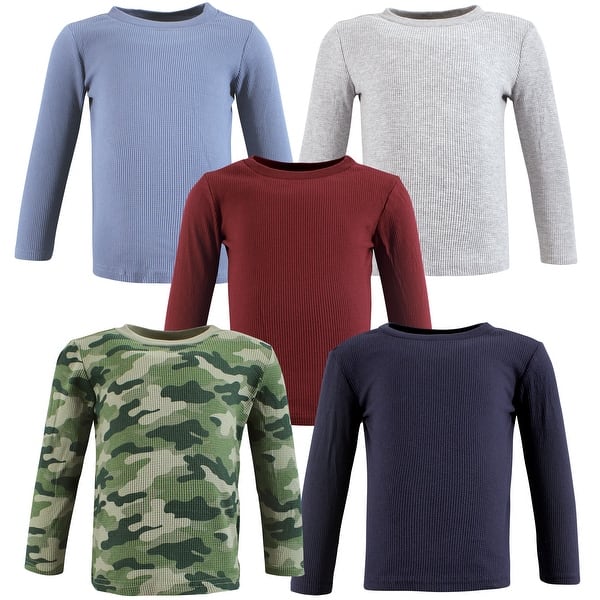 slide 1 of 1, Hudson Baby Infant Boy Thermal Long Sleeve Tees 5pk, Basic Camo 12-18 Months - Basic Camo