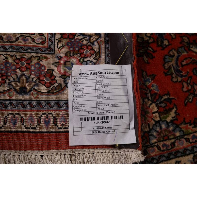 Orange Floral Sarouk Persian Area Rug Handmade Wool Carpet - 3'8"x 5'9"