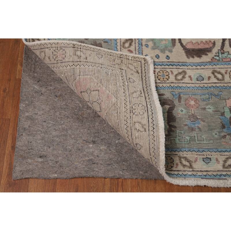 Geometric Beige Tabriz Persian Vintage Rug Hand-Knotted Wool Carpet - 8'3" x 11'0"