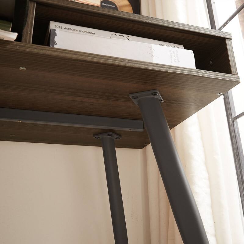 Mid-Century Modern Office Desk with Built-In Charging Station & Storage Drawers