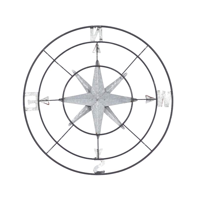 Metal Compass Indoor Outdoor Home Wall Decor with Distressed Copper Like Finish - Gray - Roche River Decor