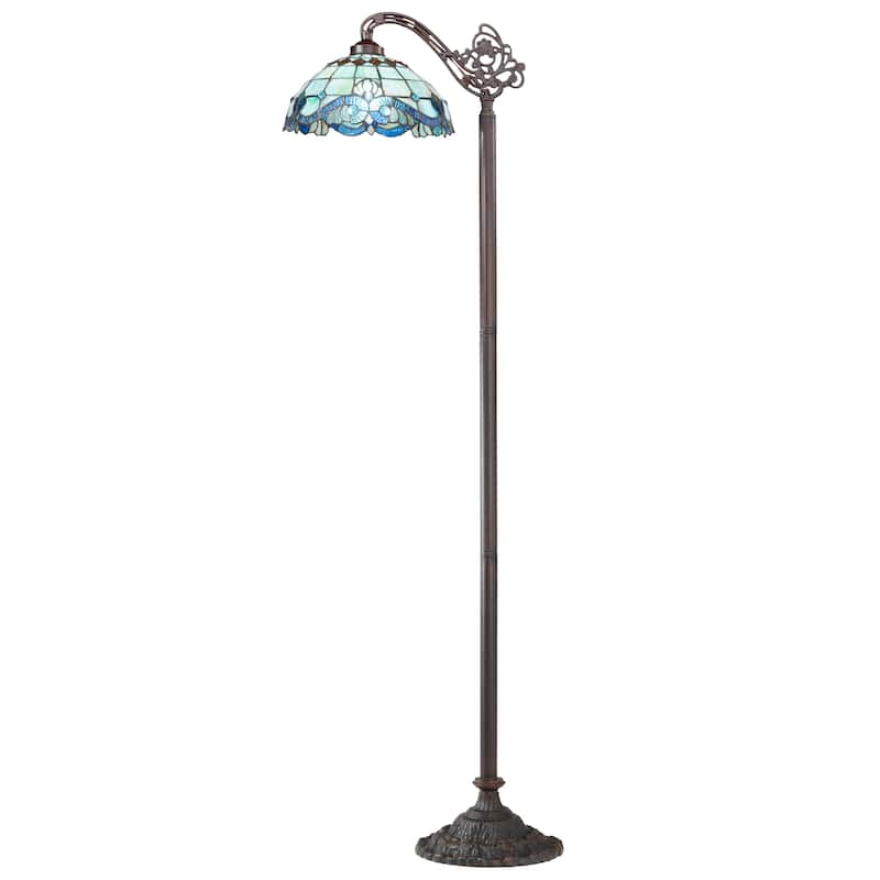 Sophia River of Goods Teal Stained Glass Bowl Shade 60-Inch Floor Lamp - 19" x 12.5" x 60" - 19" x 12.5" x 60" - Green/Blue/Amber