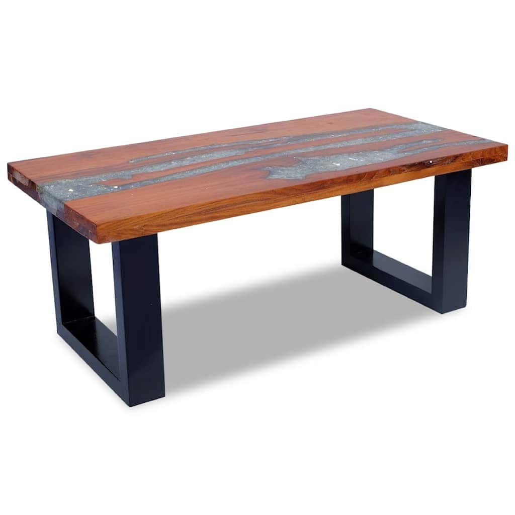 Coffee Table, 39 Inch Brown Mango Wood Top, Black Sled Base