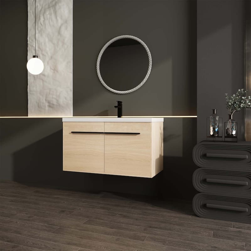 Oak 36 Inch Bathroom Vanity with resin Countertop Sink
