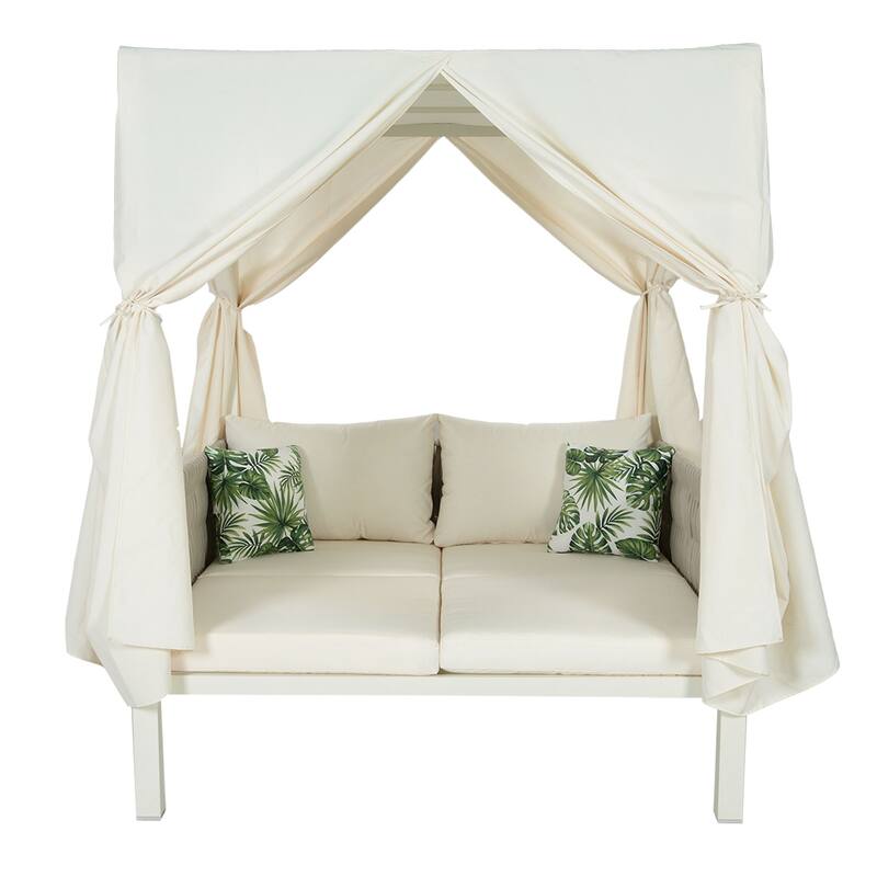 U - Style Outdoor Patio Sunbed with Curtains, High Comfort for Multiple Scenarios