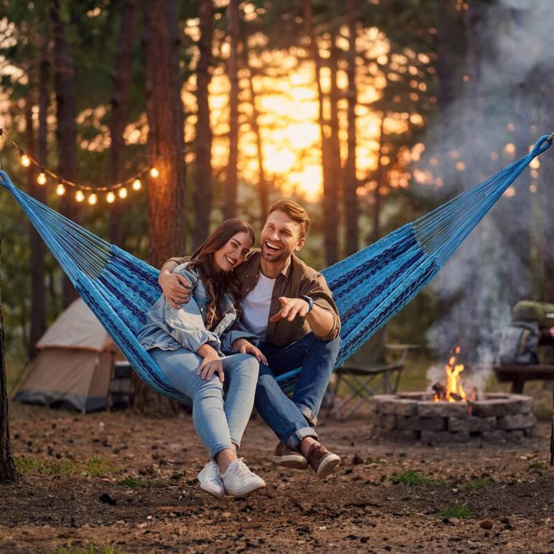 Mayan Family Hammock XXL Blue Handwoven Thick Cord - 880-lb. Capacity