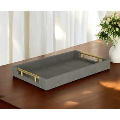 HomeRoots 16" Gray Wood Faux Shagreen Serving Tray With Handles