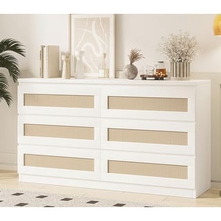 6 Drawer Dresser, Rattan Chest of Dressers