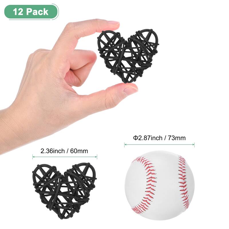 12-Pack Heart Wicker Rattan Balls 2.4 Inch for DIY - Black