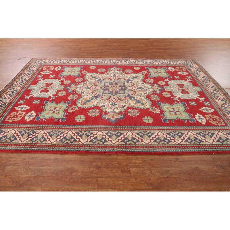 Red Kazak Oriental Area Rug Hand-Knotted Dining Room Wool Carpet - 6'8" x 9'9"