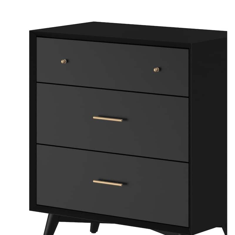 Alpine Furniture Flynn Mid Century Modern 3 Drawer Small Chest, Black