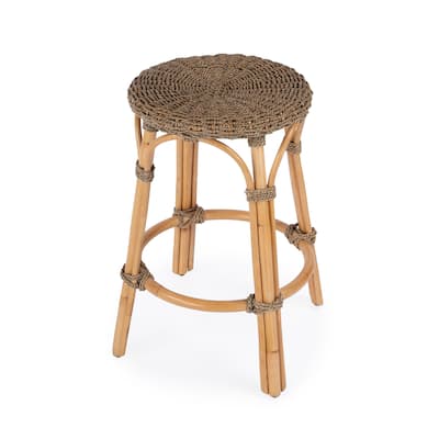 Tobias Rattan and Mendong Grass Round 24" Counter Stool