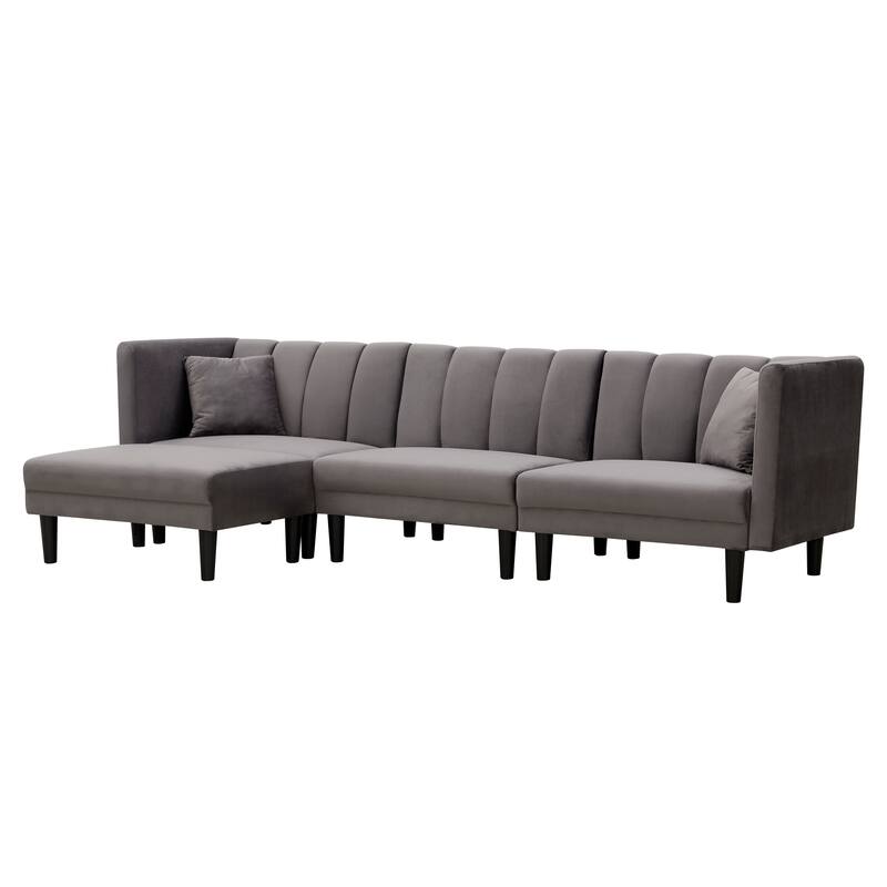 Reversible Sectional Sofa Sleeper L-shape Sofa Velvet Padded Sofa & Chaise