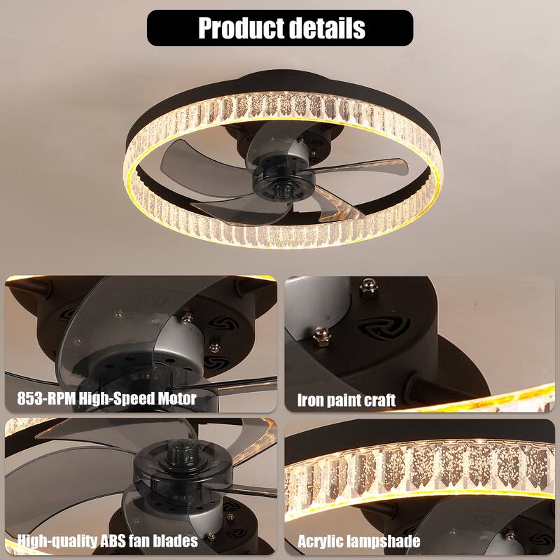 Ceiling Fans with Lights, Minimalist Ring Led Chandelier Fan with Remote Control - N/A