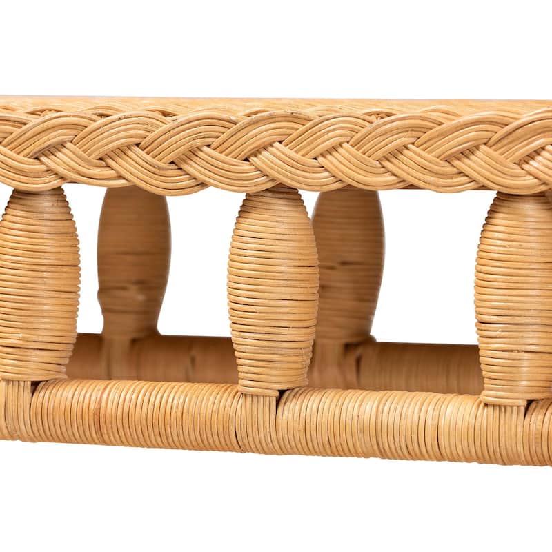 Dolby Natural Rattan Console Table - Handwoven Wicker Accent Table with Openwork Design and Lower Shelf, Coastal Boho Style