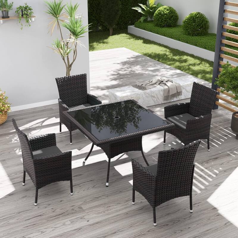 Kullavik Outdoor Dining Set, Rattan Patio Furniture Dining Table & Chairs