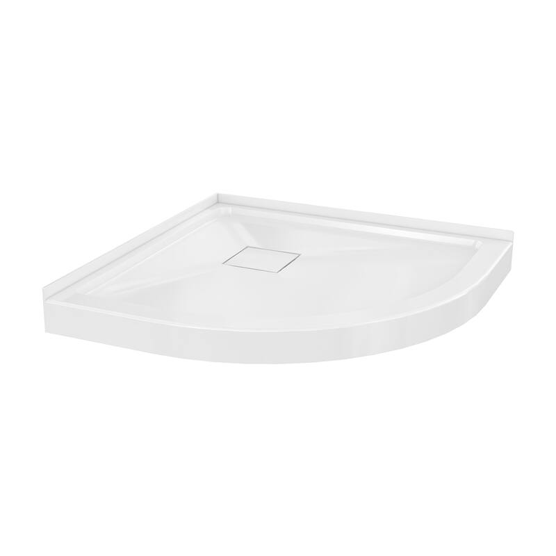 Marquette 36" X 36" Round Corner Double-Threshold Shower Pan Base With Center Drain In Glossy White - 36 x 36