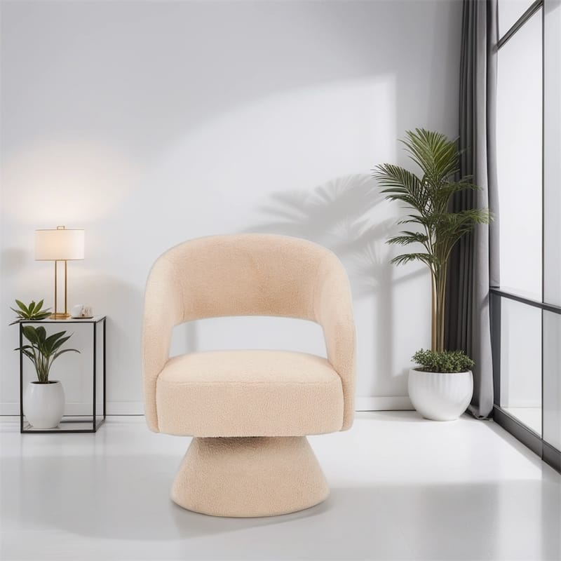 Swivel Accent Chair Armchair,Round Barrel Chair in Fabric,velvet - Cream Teddy