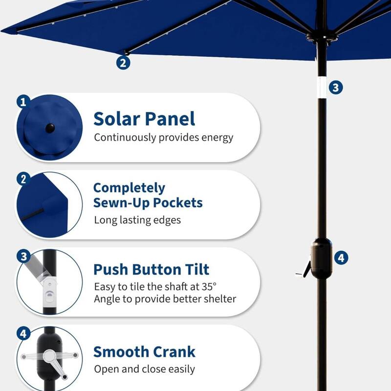 10 Ft Patio Umbrella with Solar Lights for Pool, Deck, Backyard