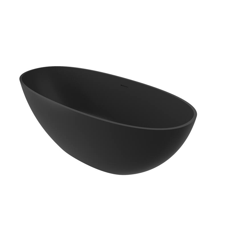 65" Solid Surface Freestanding Bathtub in Matte Black/Grey - 65 inches