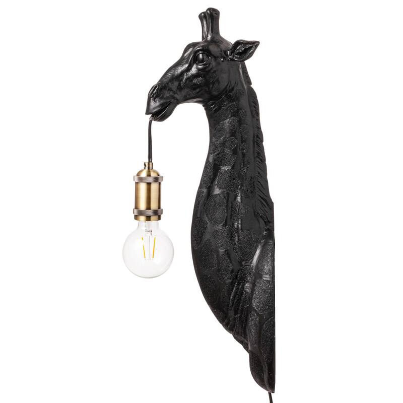 Resin and Metal Giraffe Wall Sconce with Inline Switch, Gold Finish, Black - 8.3"L x 7.9"W x 23.6"H