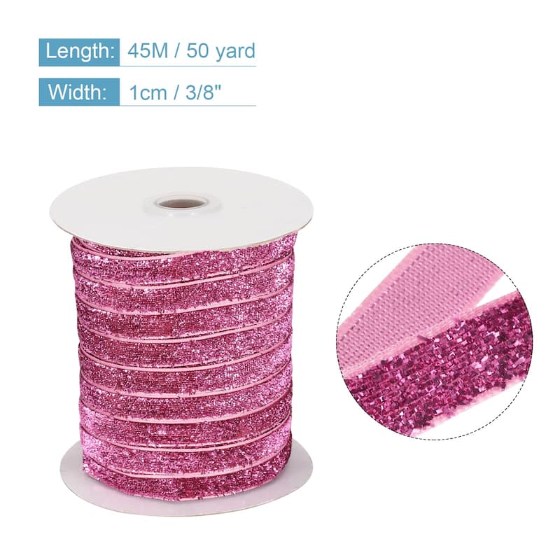 Metallic Glitter Velvet Ribbon 3/8 Inch x 50 Yard Single Face Ribbon - Wine Red