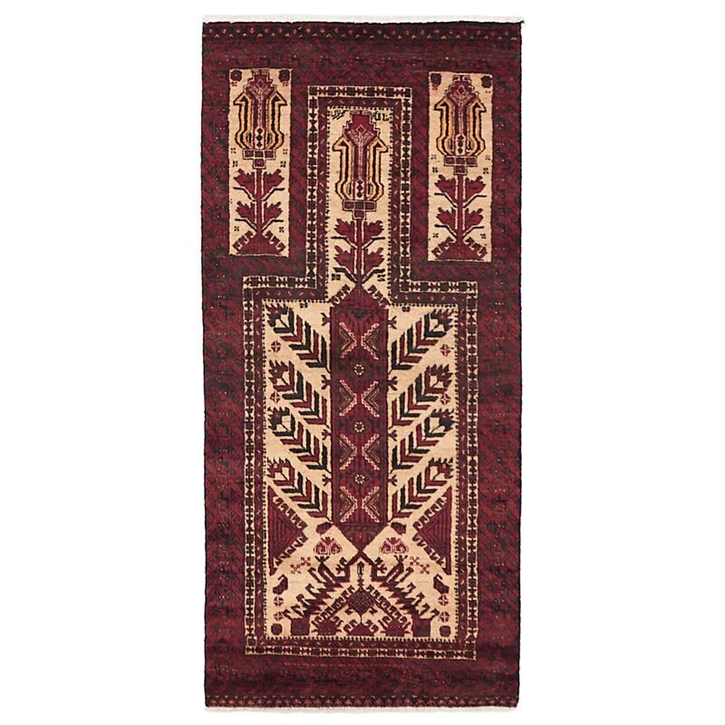 ECARPETGALLERY Hand-knotted Teimani Beige, Red Wool Rug - 2'10 x 6'3