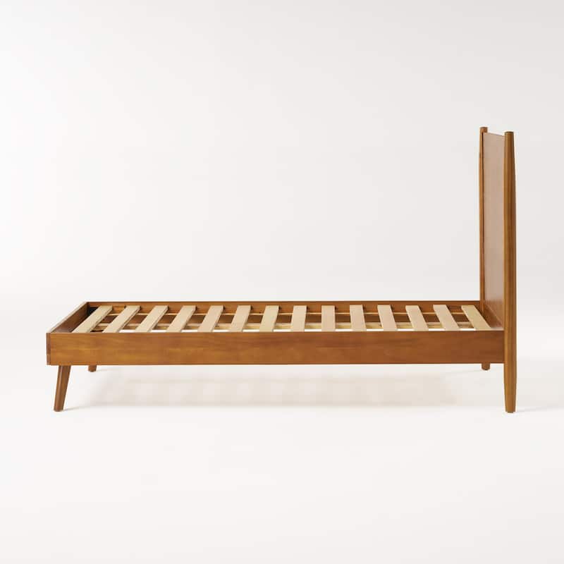 Solid Wood Twin Bed with Mid-Century Design and Durable Acacia Frame