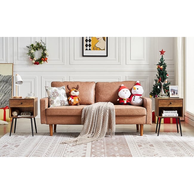 VECELO, (Set of 2) Modern 1-Drawer Brown/Grey Nightstand with Storage Shelf