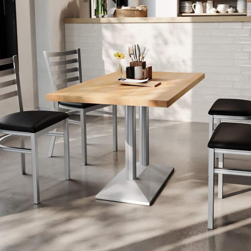 Rectangular Solid Wood Tabletop w/ 27" x 15" Two-Column Dining Height Table Base - 30"W x 48"D x 29.5"H